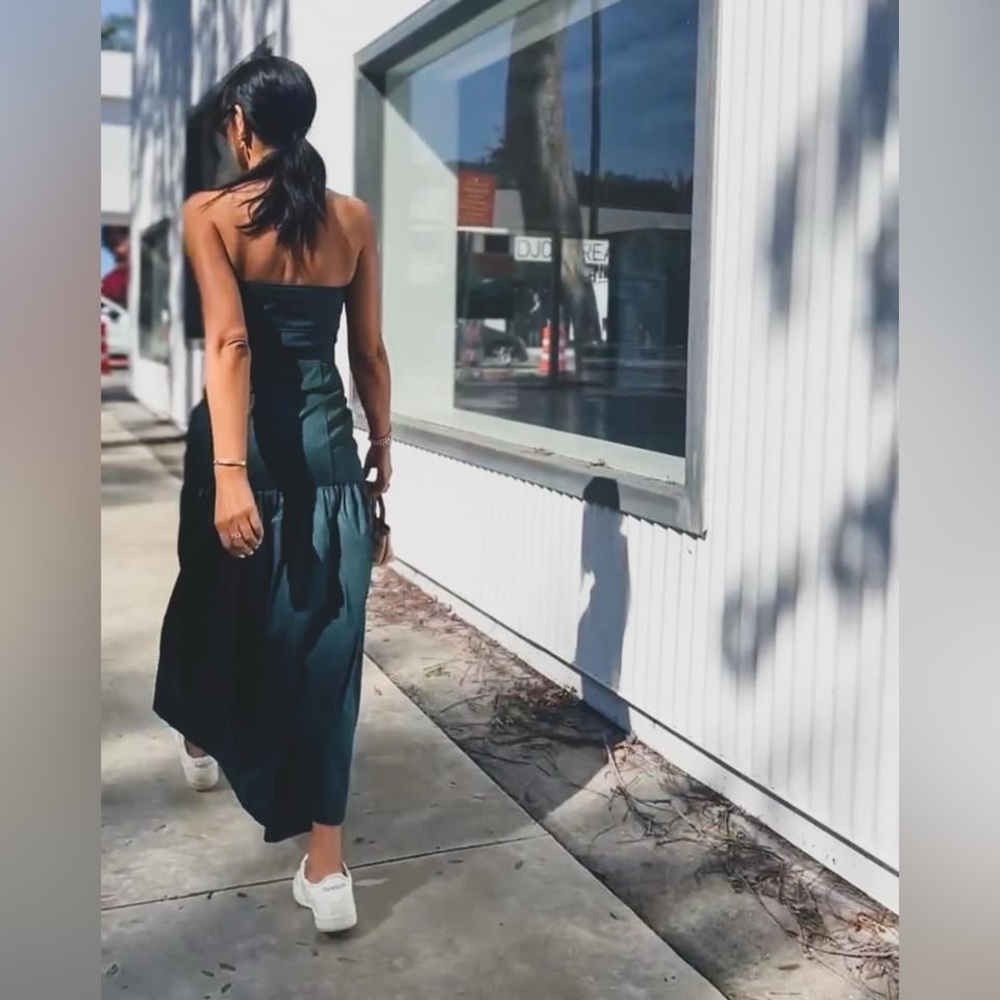 New $119 Zara Green Midi Dress with Topstitching 2550/335 Small - Picture 3 of 14